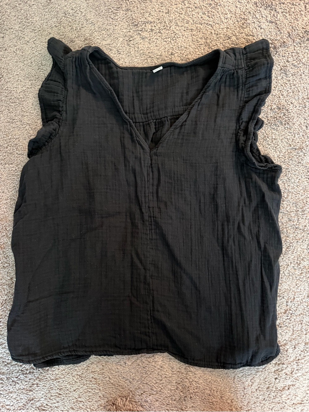 Women’s Black V-Neck Flutter Sleeve Top